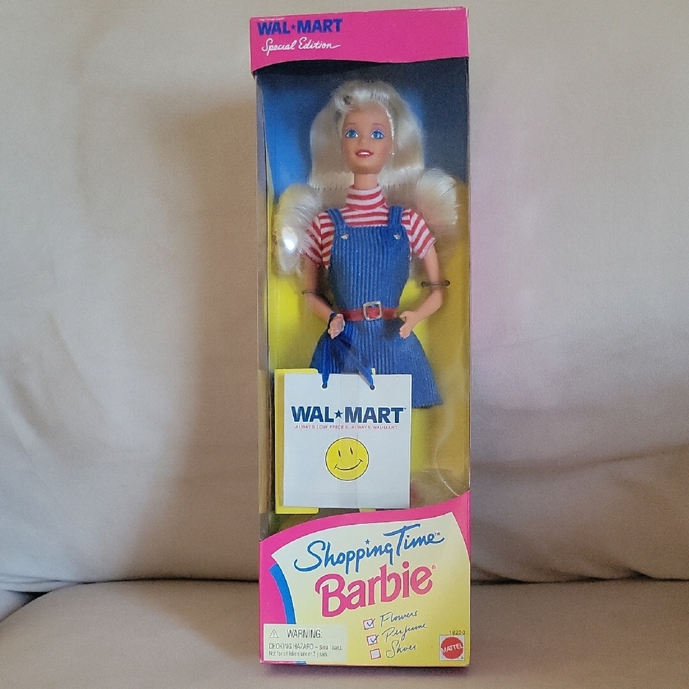 Mattel Walmart Shopping Time. Barbie Doll in Blue Dress with Striped Top